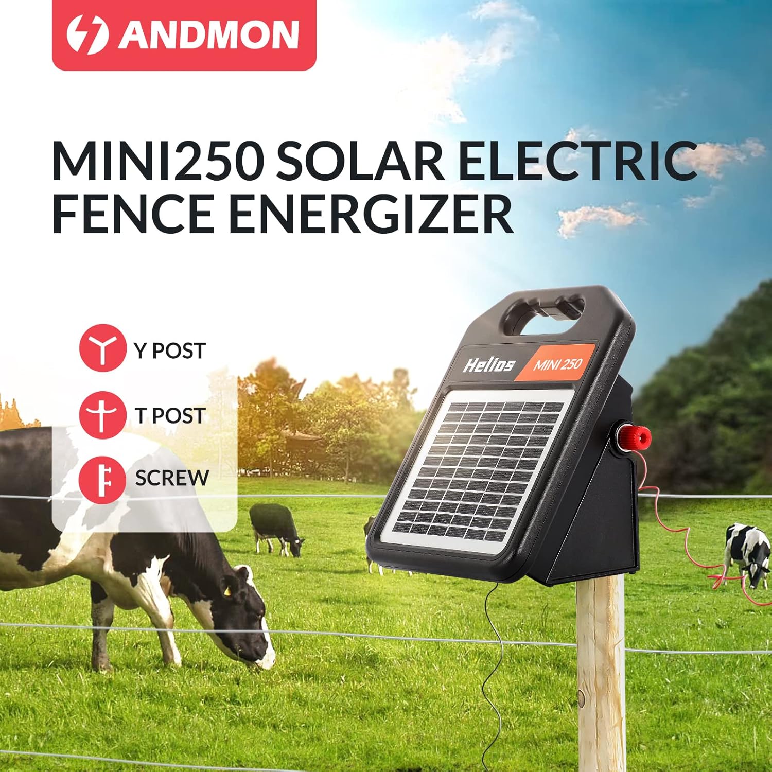 MINI250 Solar Electric Fence Charger with Day or Night Mode, 0.25Joule Portable Solar Fence Charger