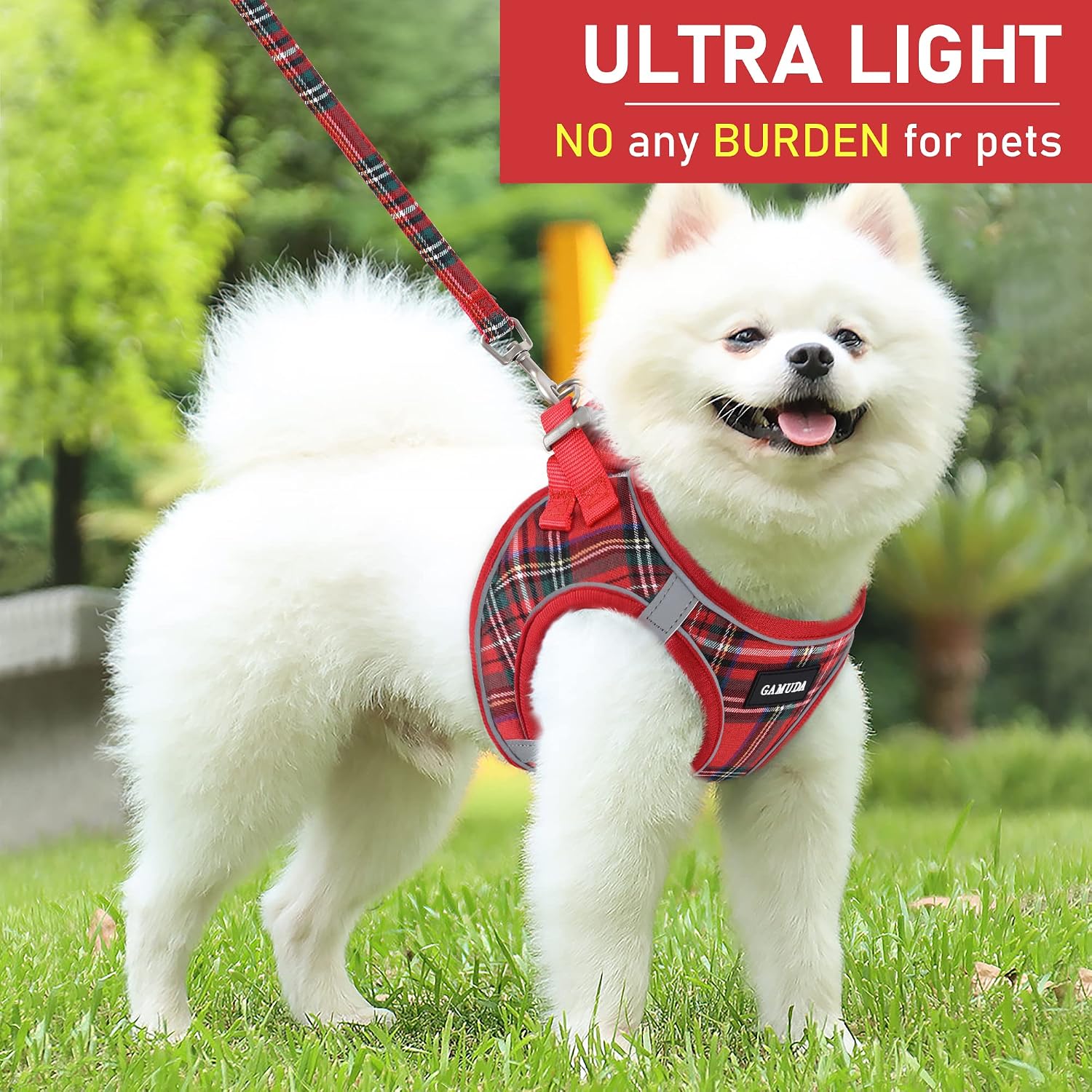 Small Dog Harness Collar and Leash Set, Step in No Chock No Pull Soft Mesh Adjustable Dog Vest Harnesses Plaid
