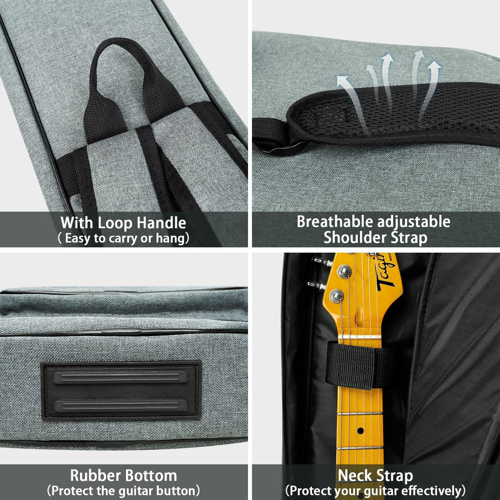 Electric Guitar Bag Padded Electric Guitar Gig Bag 11.5mm Padding Soft Guitar Case with Neck Strap, Back Hanger Loop