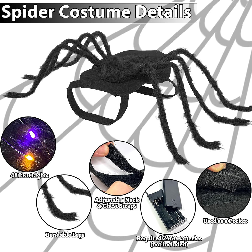 Halloween Light up Spider Dog Costumes for Small Medium Large Dogs
