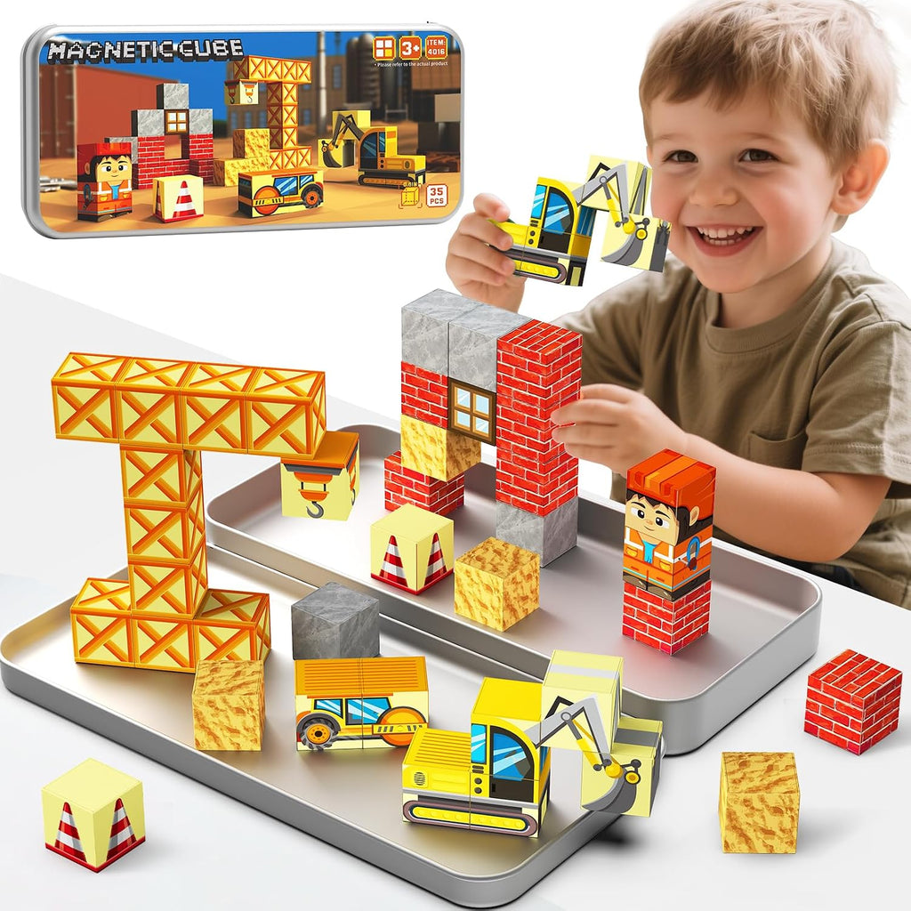 Magnetic Building Blocks for Kids, STEM Engineering Travel Toys with Portable Iron Box, Educational Construction Set