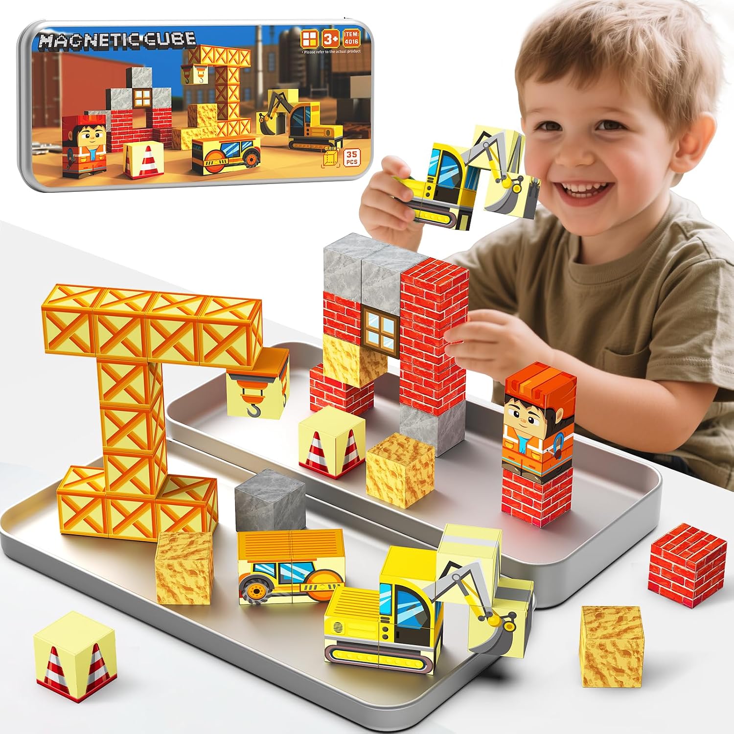Magnetic Building Blocks for Kids, STEM Engineering Travel Toys with Portable Iron Box, Educational Construction Set