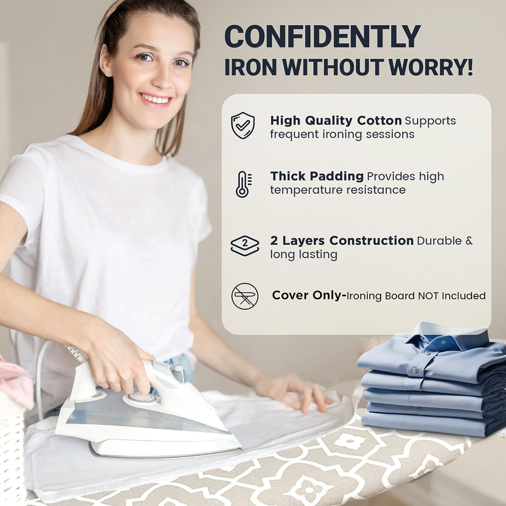 Ironing Board Cover and Pad 15"x54" Extra Thick Natural Cotton, Scorch and Stain Resistant Padding, Standard Size