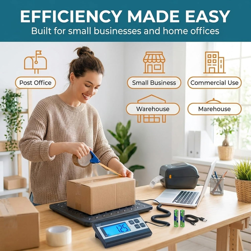 Digital Postal Shipping Scale, 440 lb Capacity, 1 oz Readability, Tare Function, Battery or USB-C Power, Corded