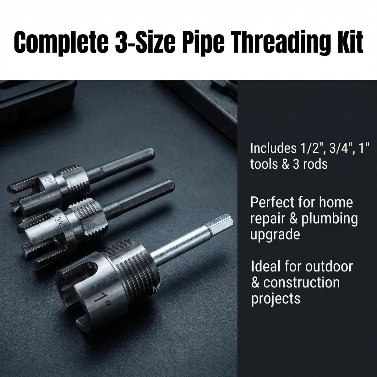 3Pcs PVC Pipe Threader Tool - 1/2" & 3/4" & 1" Dual-Function Internal External Pipe Threading Tool for Water Pipe (1/2" & 3/4" & 1")