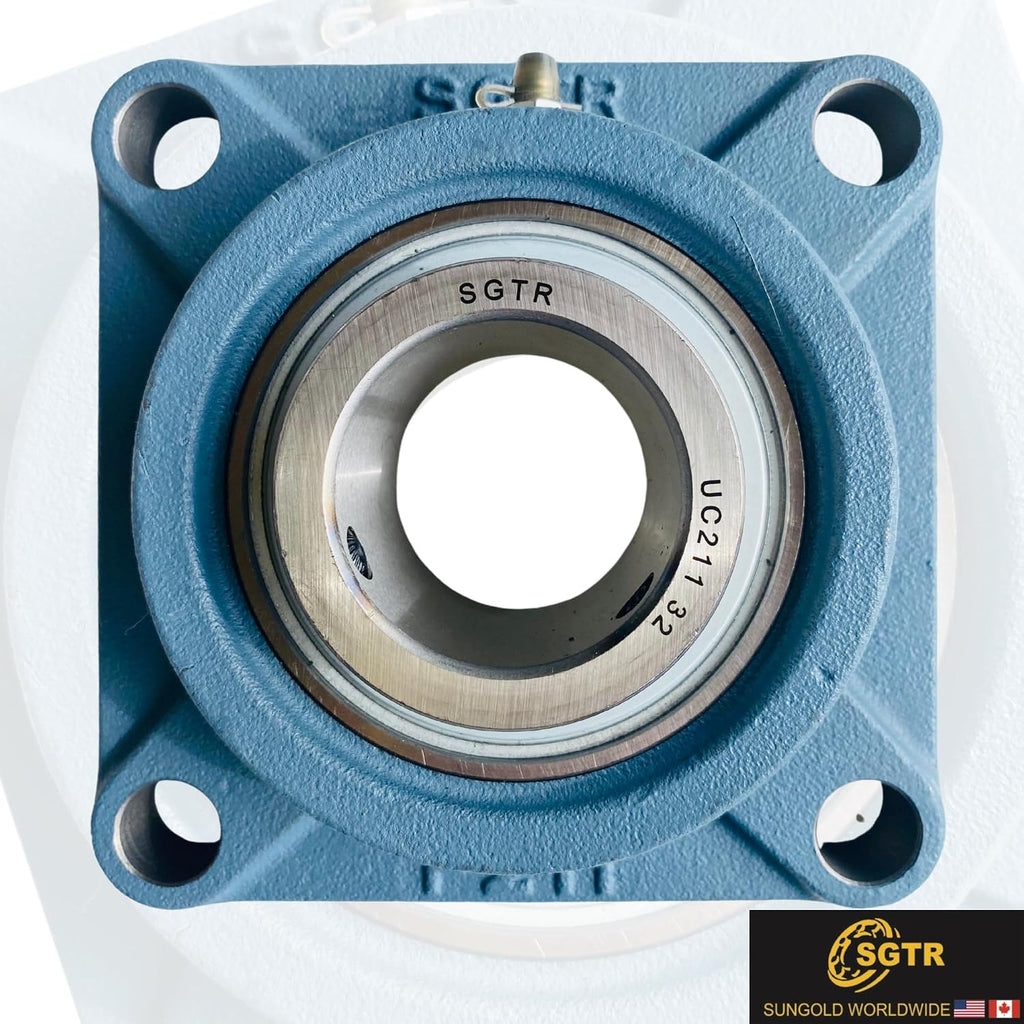 (2 Pack) SGTR Heavy Duty UCF209-28 Square Flange Bearing, 1-3/4 inch Bore, Self-Aligning, Industrial Grade, Chrome Steel and Solid Cast Iron Bearing Units