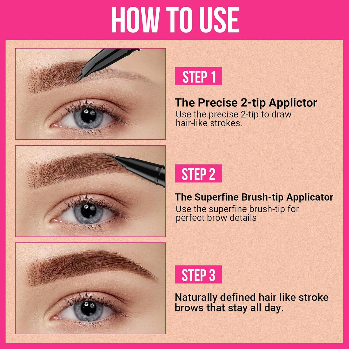 Curved Eyebrow Pen, Waterproof with Hair-Like Brows, Dark Brown