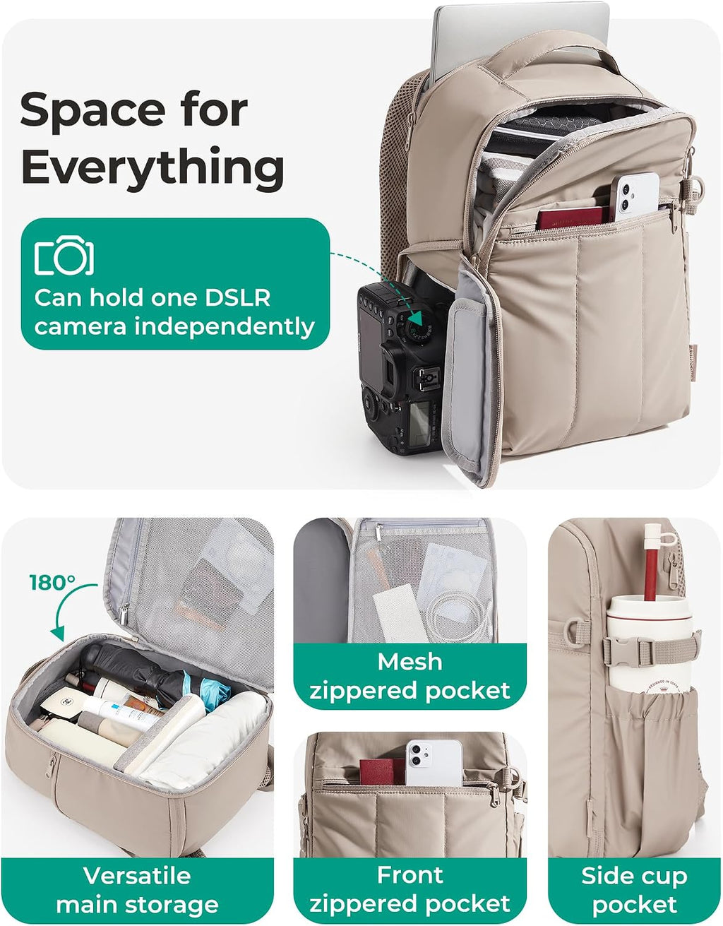 Small Camera Backpack for Women with Laptop Compartment, Black | Puffy Camera Bags for Photographers