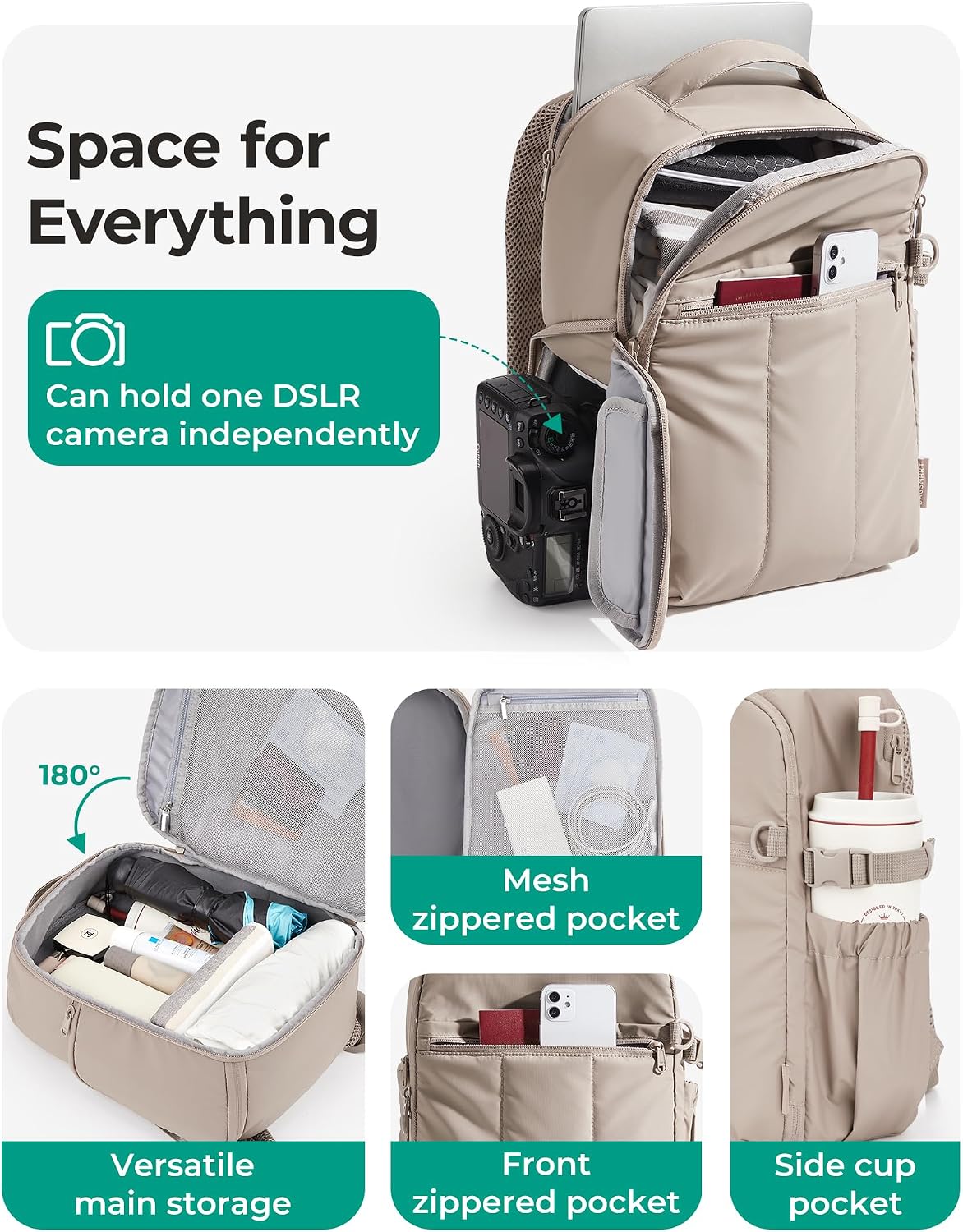 Small Camera Backpack for Women with Laptop Compartment, Black | Puffy Camera Bags for Photographers