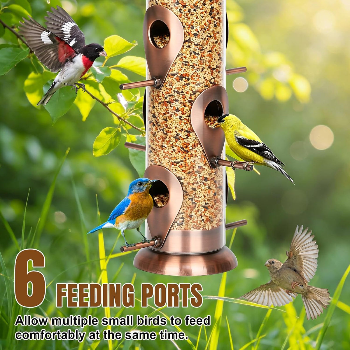 Bird Feeder for Outdoors Hanging, 13" Clear Tube, Copper