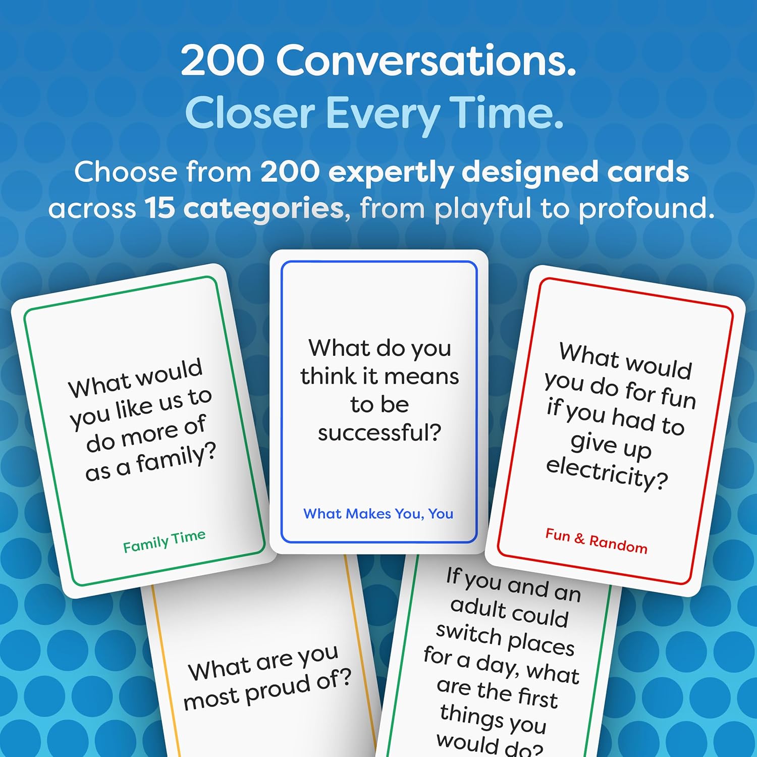 200 Family Conversation Cards for Kids, Teens & Adults - Question Card Game | Fun screen-free connection; dinner
