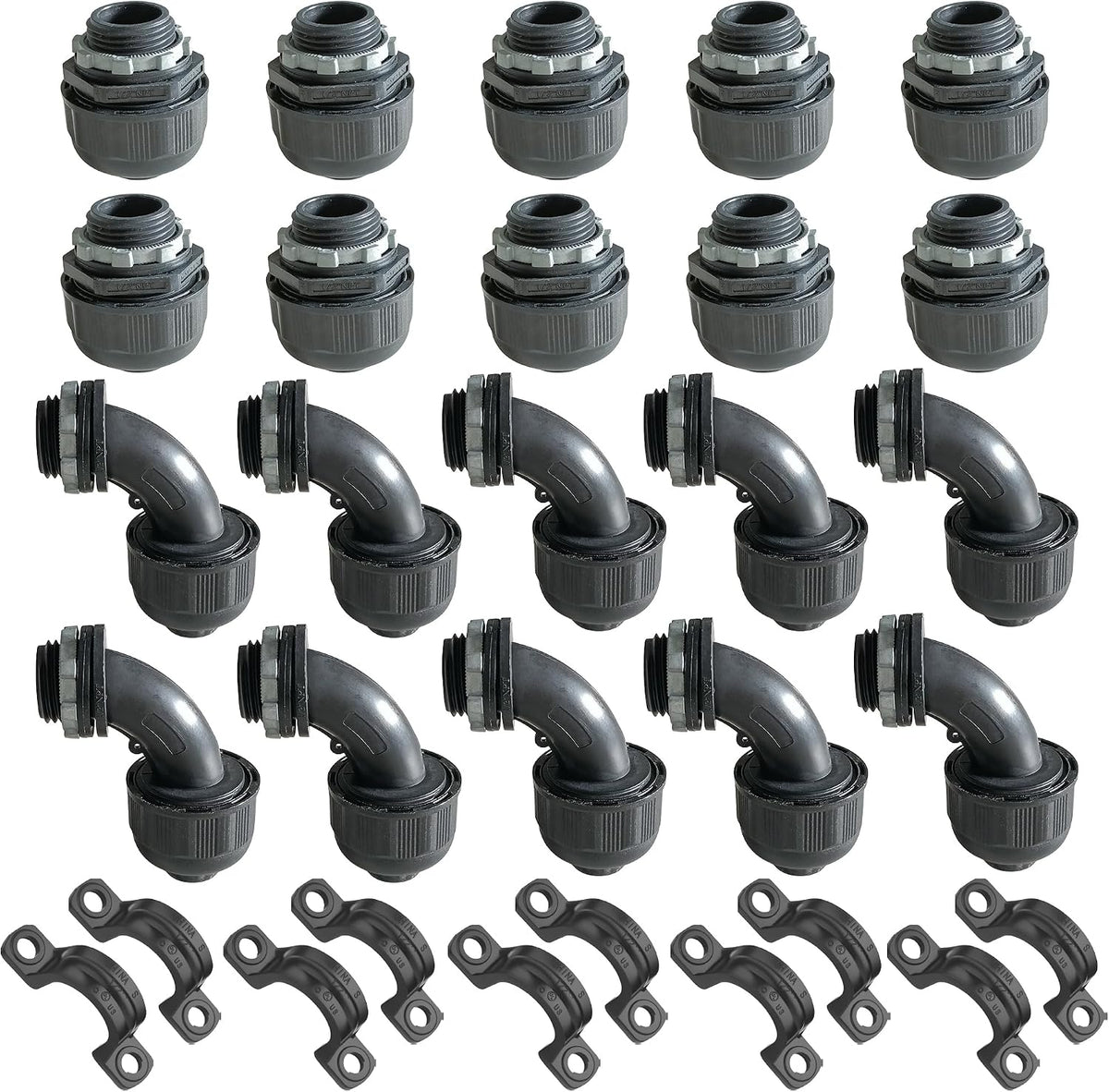 (1/2" Conduit Parts 30 Pack) Yariwiz 1/2 Black Special Extra Flexible Plastic Liquid Tight Conduit Connector Kit