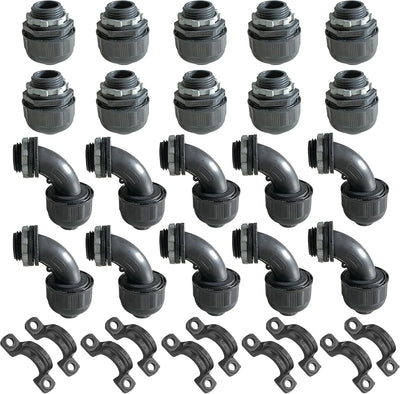 (1/2" Conduit Parts 30 Pack) Yariwiz 1/2 Black Special Extra Flexible Plastic Liquid Tight Conduit Connector Kit