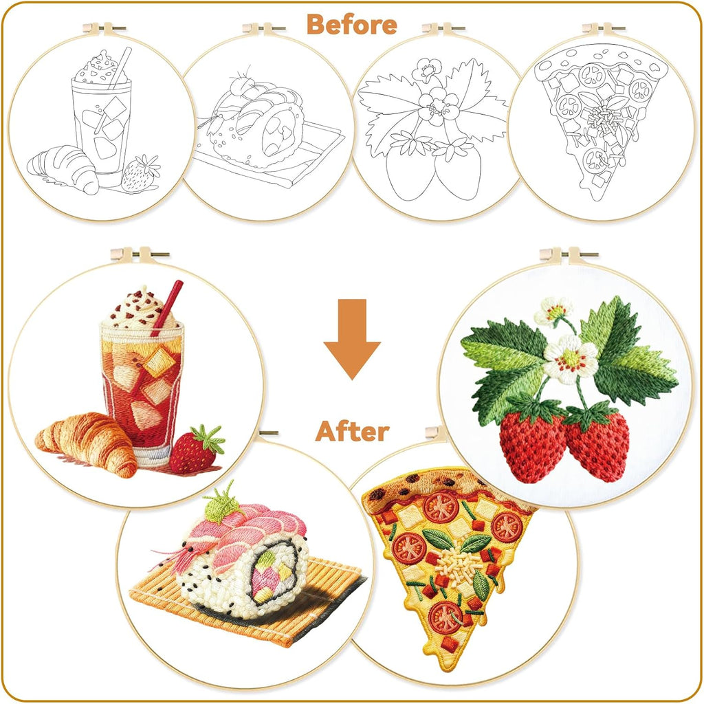 4 Set Strawberry Embroidery Kit with Hoops for Adult Beginners | Food/Drink Needlepoint Craft Kits Complete DIY