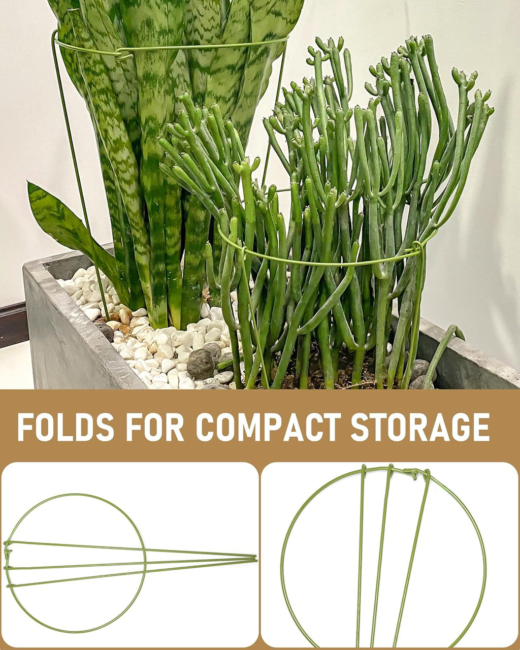 5-Pack Heavy Duty Plant Support Stakes, Metal Plant Ring Cages for Indoor Outdoor Plants, Adjustable Garden Stakes