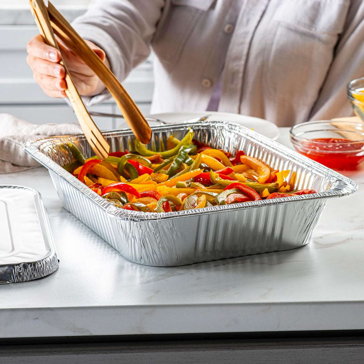 9x13 Inch Aluminum Foil Pans With Lids [25 Sets] Half Size Deep