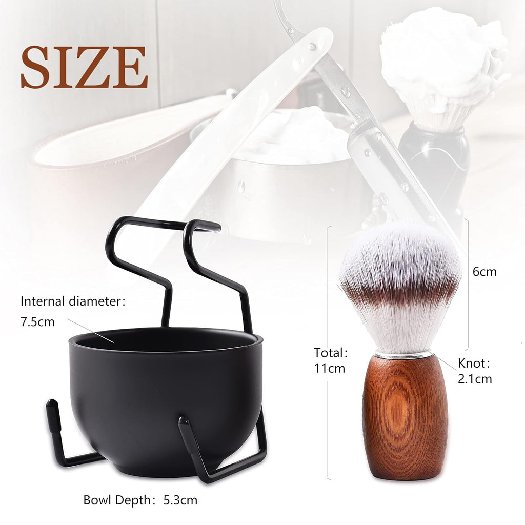 Men's Shaving Brush Set, 3pcs Grooming Set with Brush Steel Bowl and Stand | Complete 3-piece shaving set with a soft