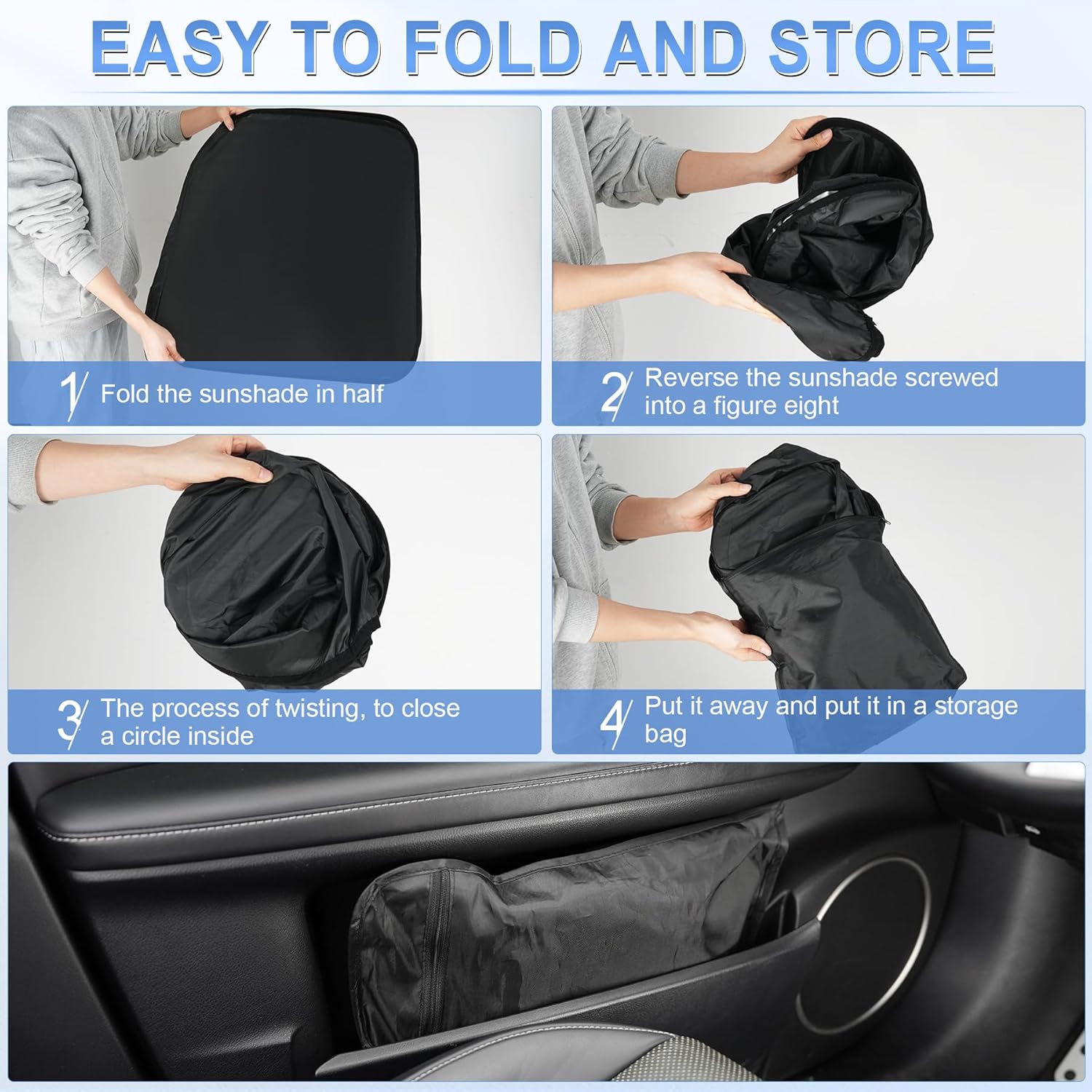 300T Universal Car Windshield Sun Shade, Foldable Reflective for Windshield & Window Shades with Overlapping Design