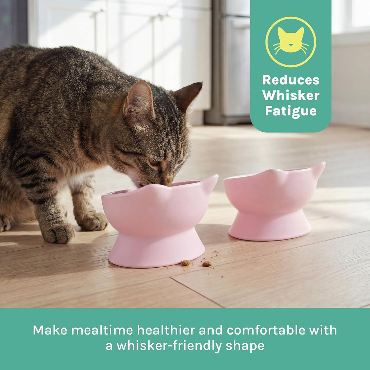 Elevated Cat Bowls (Set of 2), Whisker-Friendly Raised Cat Food & Water Dishes, Modern Pedestal Design, Dishwasher