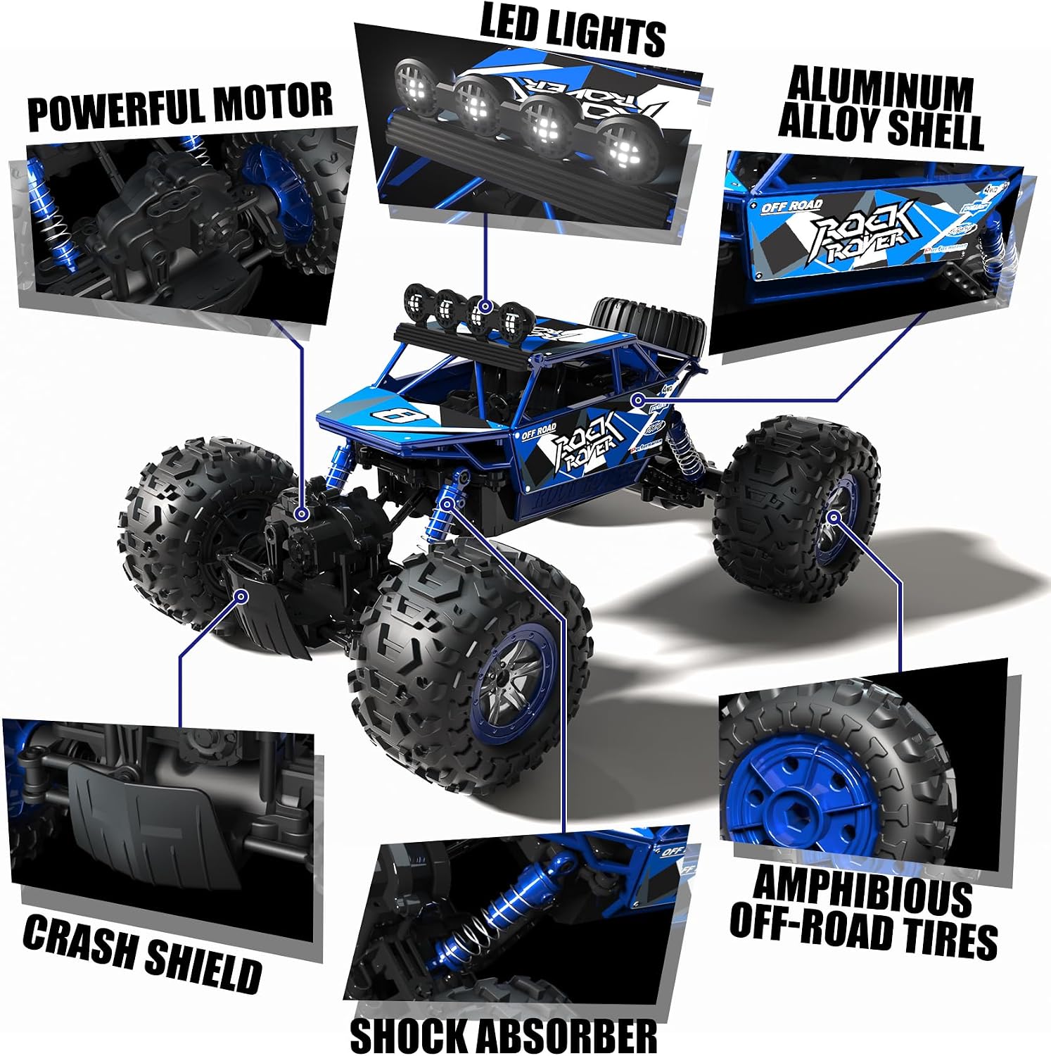 1:10 Scale Remote Control Car, 48+ KM/H High Speed Amphibious RC Monster Truck, 4WD Waterproof Off RC Road Car, 2