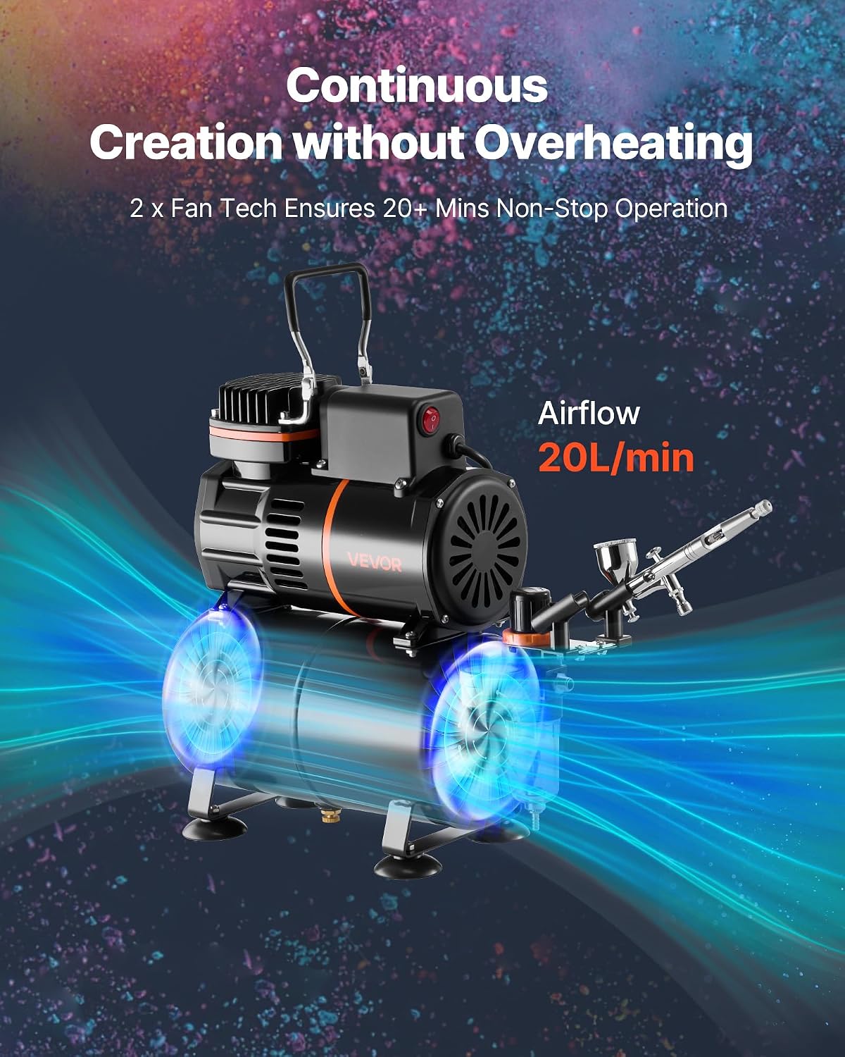 Airbrush Kit, 1/6 HP, Air Brush Kit with Air Compressor and Tank, 1 Dual-Action Professional Airbrush with 1 Tip