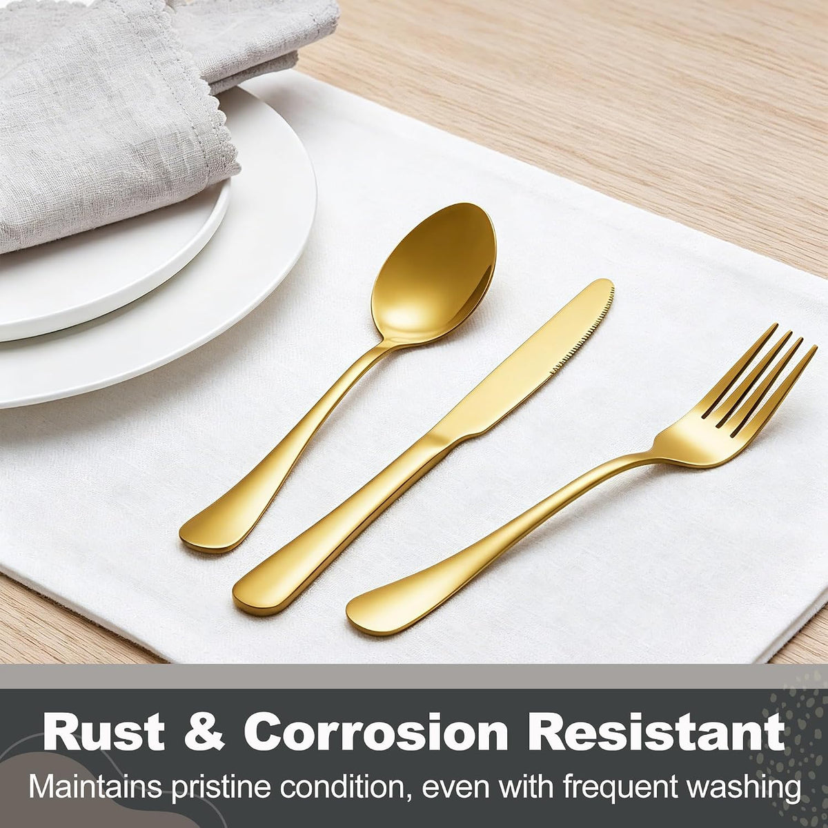 40-Piece Gold Flatware Set, Stainless Steel Cutlery Set for 8