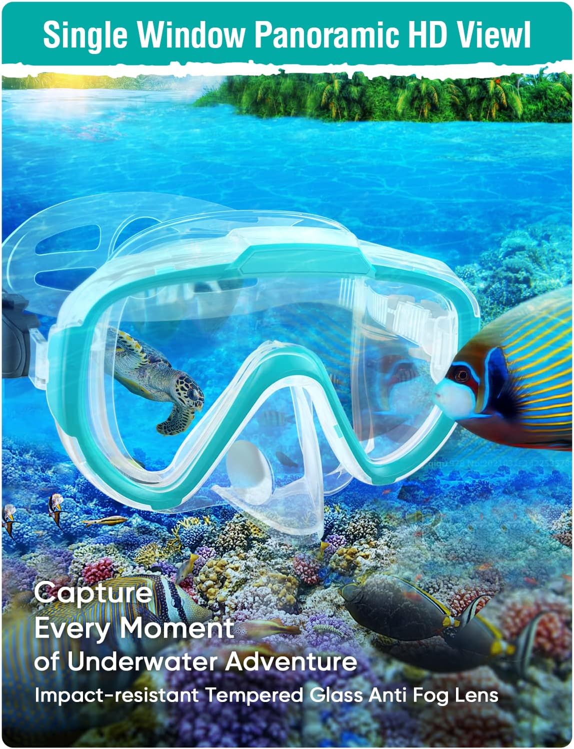 Snorkel Set Adults Snorkeling Gear Anti-Fog Panoramic View Swim Mask Dry Top Snorkel Kit with Carry Bag for