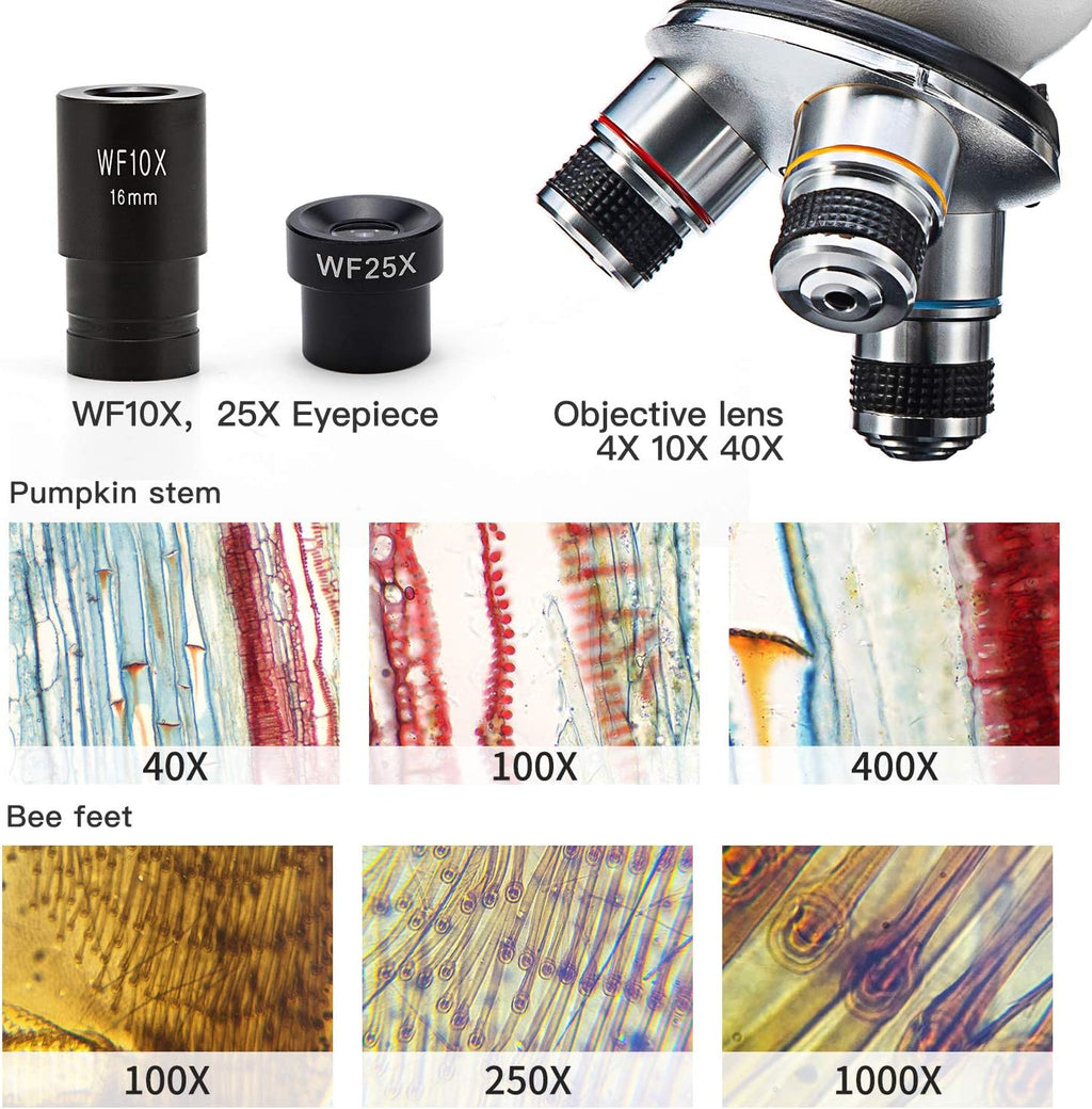 Microscope SW150,Compound Student Microscope,40X-1000X,Monocular Head,Coarse & Fine Focusing,Dual