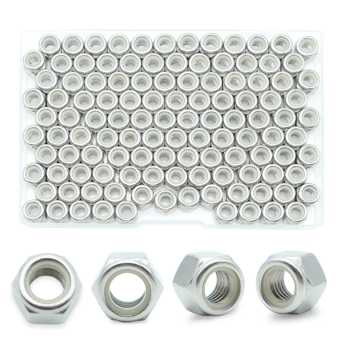 1/4-20 Nylon Insert Lock Nuts 100 Pack, 304 Stainless Steel Hardware Nuts