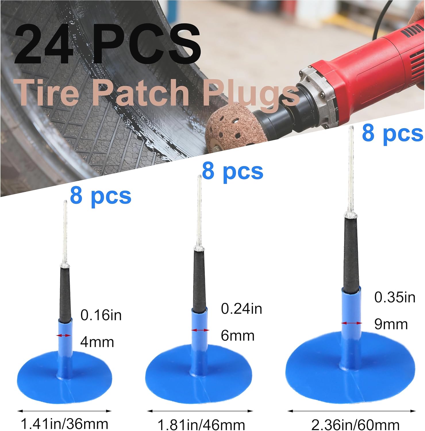 TP-M13W Combination Repair Unit Kit, Tire Repair Patch Plug Kit 1/6" x 1 3/8", 1/4" x 1 3/4" and 3/8" x 2 3/8"
