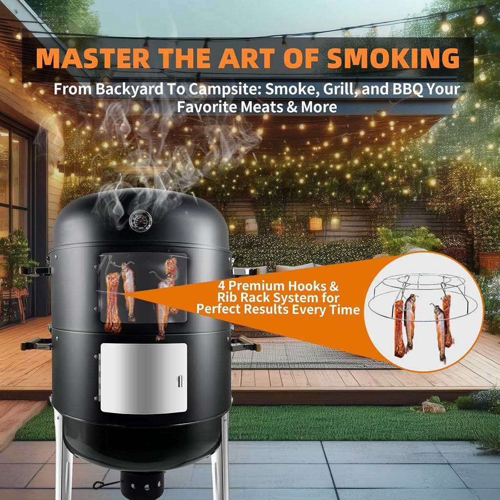 Vertical Charcoal Smoker Grills: Premium 20.5 Inch BBQ Meat Smokers