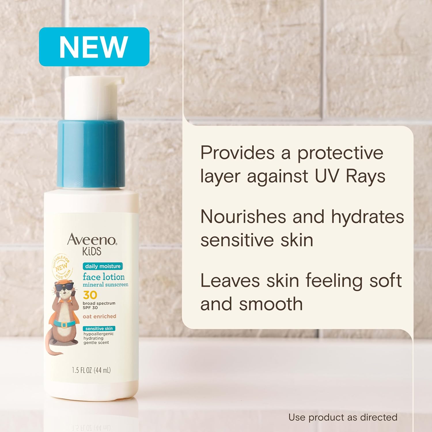 Aveeno Kids Daily Moisture Face Lotion & Mineral Sunscreen with SPF 30, Oat Enriched Face Moisturizer for Kids &