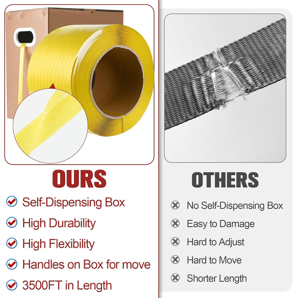 Heavy Duty Banding Strapping Kit with Tensioner Tool, 1/2"x 3500FT Polypropylene Plastic Packaging Strapping, 300
