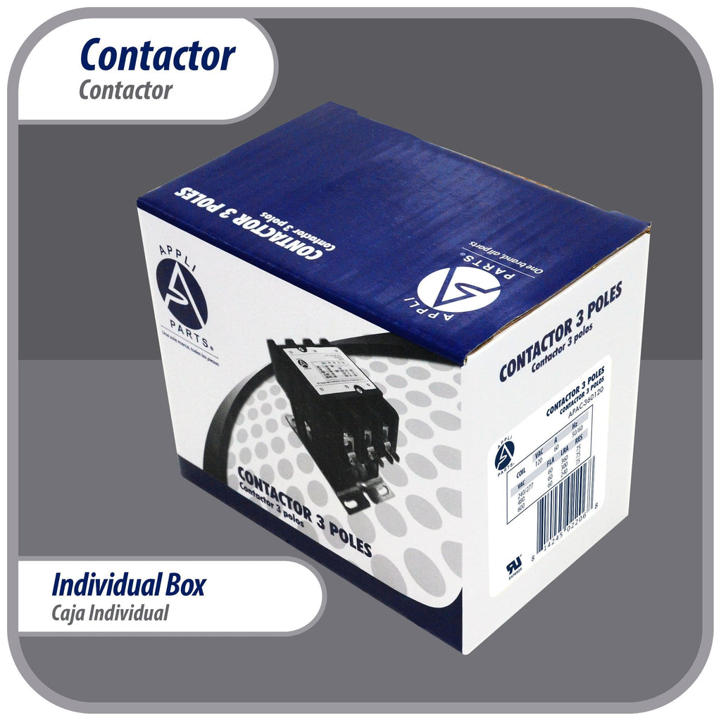 Appli Parts APAC-360120 Heavy Duty Contactor 3 Poles 60A 120V Coil Replacement for AC Compressors and Electrical Applications UL Certified E476929