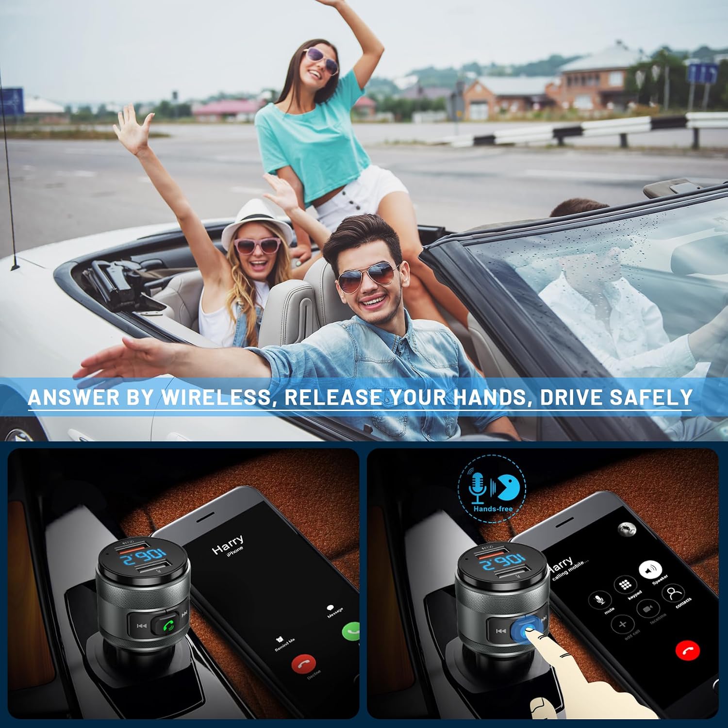 Bluetooth 6.0 FM Transmitter for Car Adapter with MP3 Player | Hands-Free Calls, CVC Noise Reduction, QC 3.0 Charger