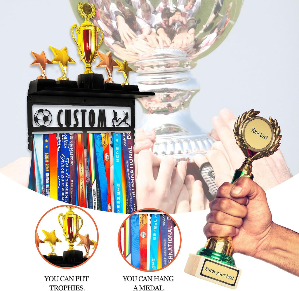 Personalized Medal Holder with Name Display Rack for Awards Ribbons - Metal Custom Sports Race Plaques Hanger for