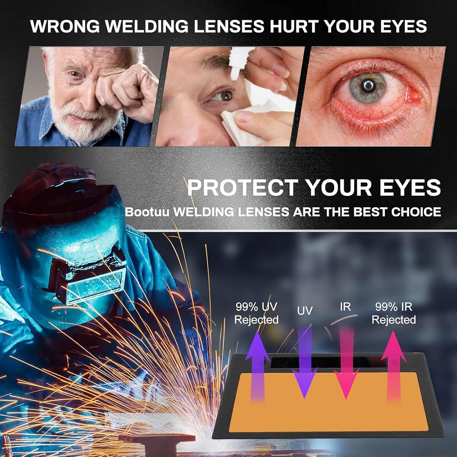 【HD Shade 11】 Gold Auto Darkening Welding Lens 2x4 1/4, Solar Energy Welding Lens, True Color View, 2x4 1/4 Welding