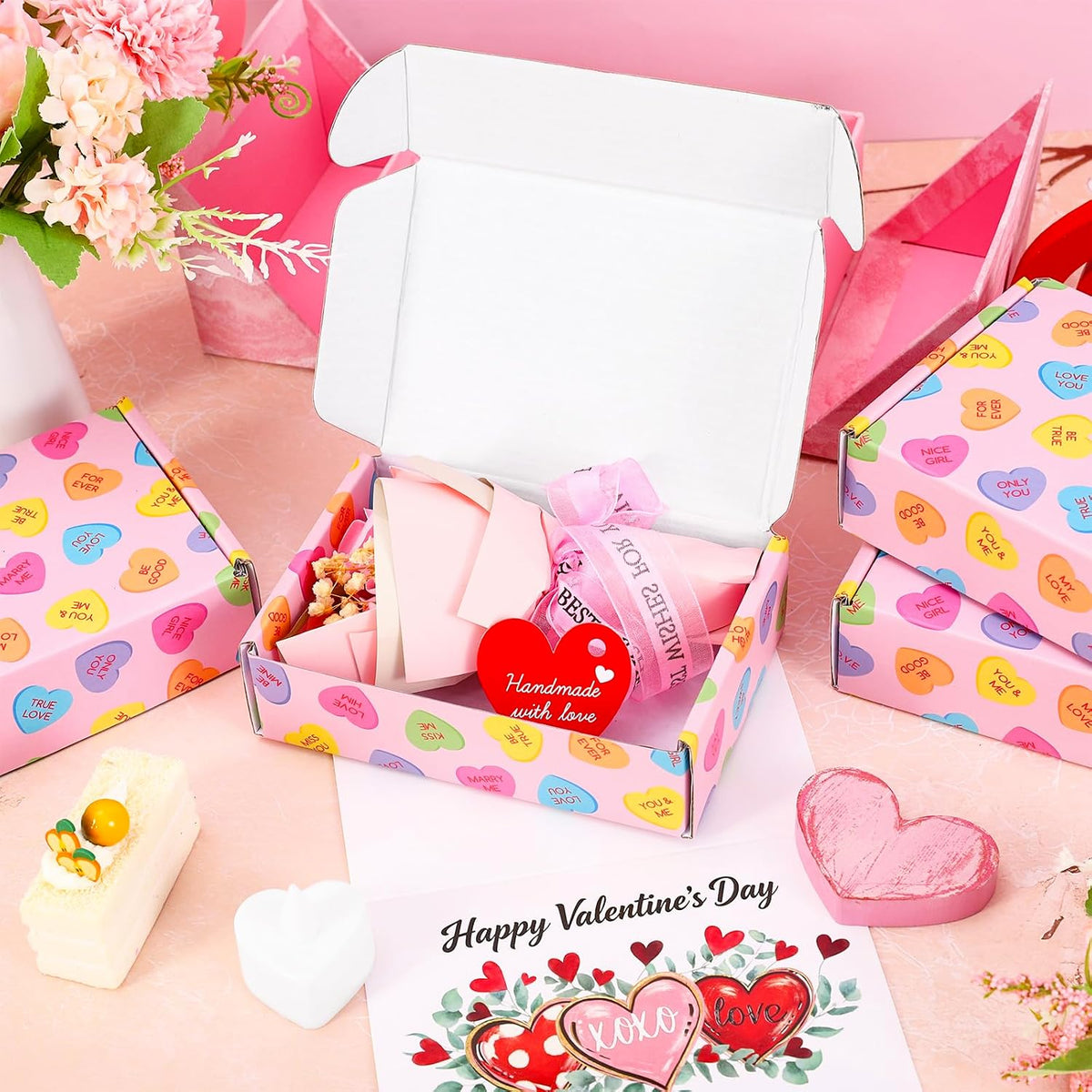 24 Pack Valentine's Day Shipping Boxes Mailing Box Conversation Heart Corrugated Cardboard Box Mailers for Packaging