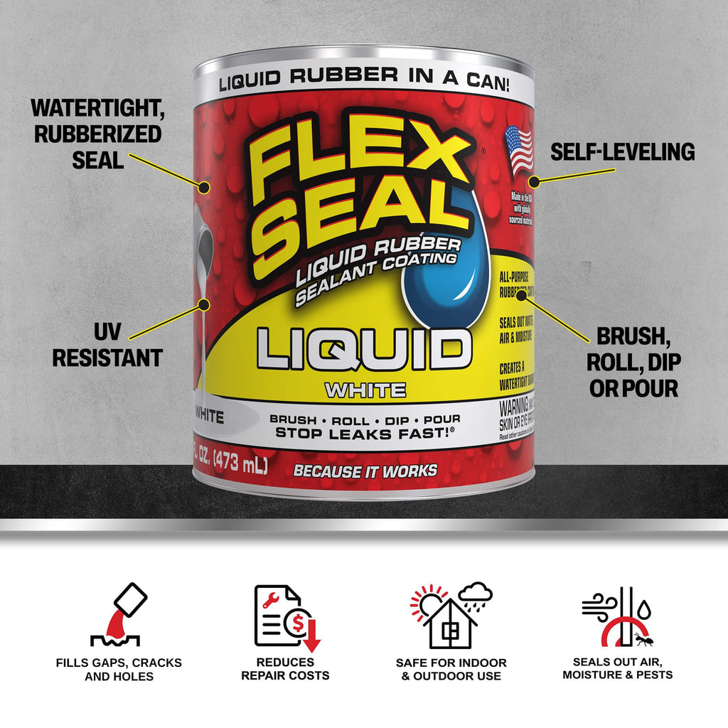 Rubber Sealant Coating, Waterproof, White, 16 oz