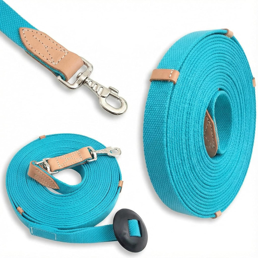 35' Flat Cotton Web Lunge Line with Bolt Snap & Rubber Stop - By Southwestern Equine (35', Turquoise)