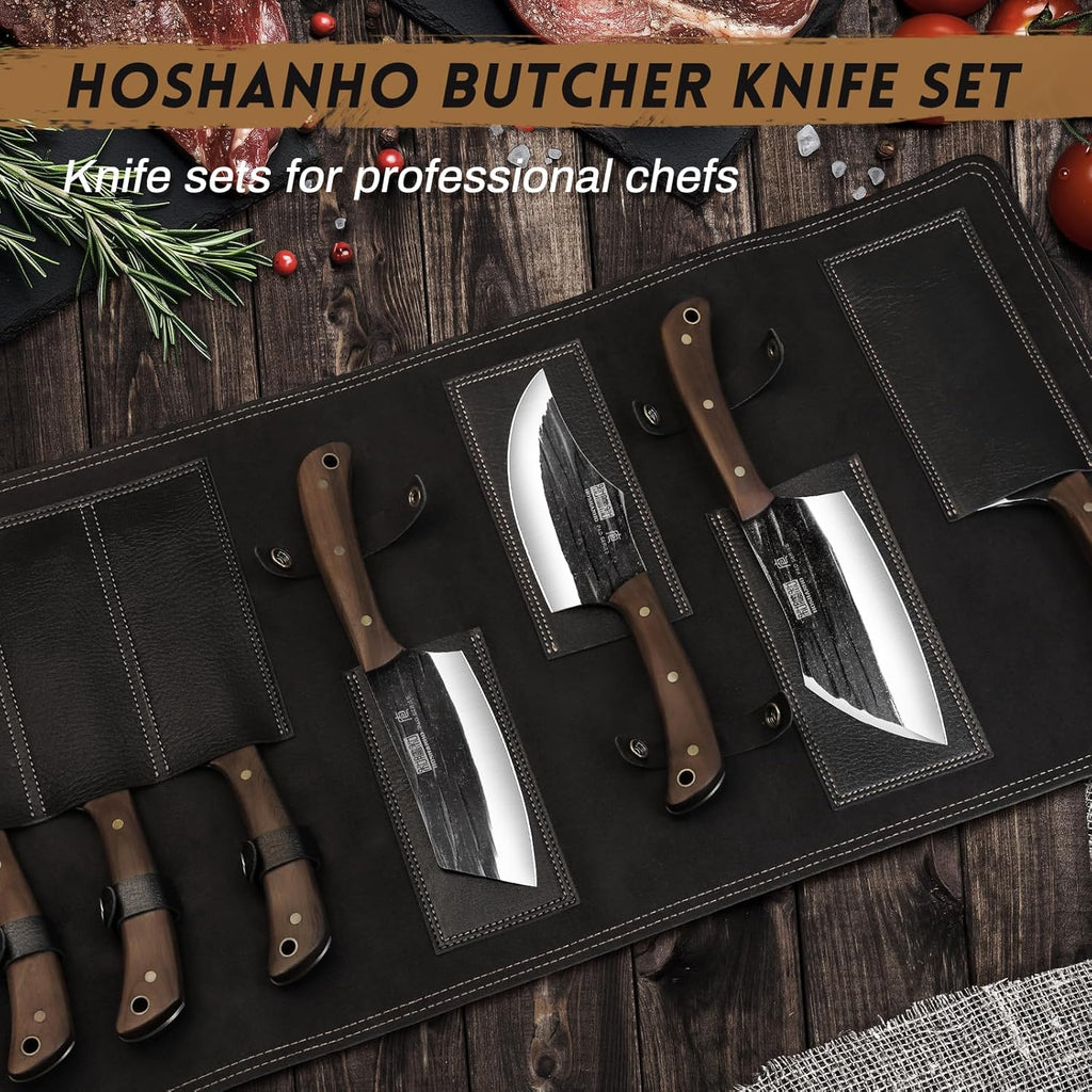 Butcher Knife Set, Sharp Kitchen Knife Set & Roll Bag Gift for Men