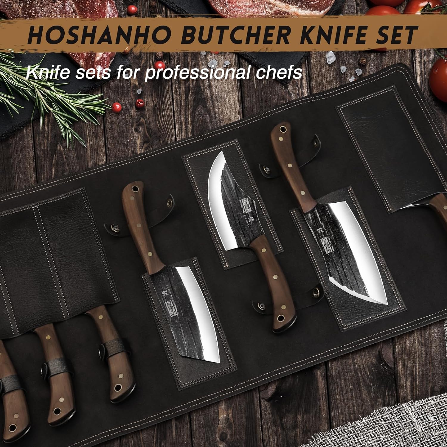 Butcher Knife Set, Sharp Kitchen Knife Set & Roll Bag Gift for Men