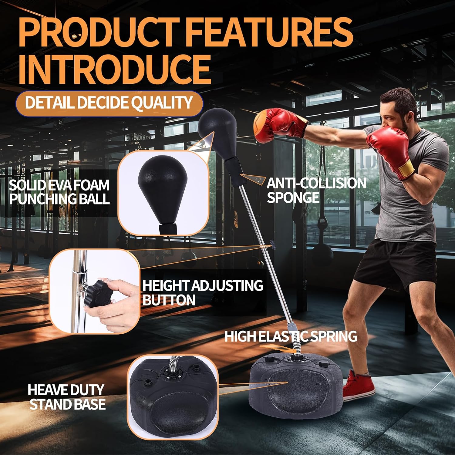Punching Bag with Stand, Heavy Boxing Bag Height Adjustable Reflex Bar and Speed Punching Bag for Adults & Youth