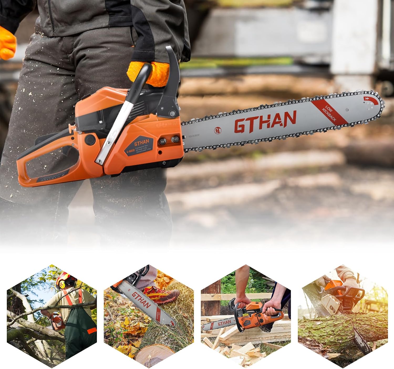 62cc Gas Powered Chainsaw 2-Cycle Gasoline Chain Saw with 20-Inch Guide Bar | Cordless Gas Chainsaw for Tree Cutting