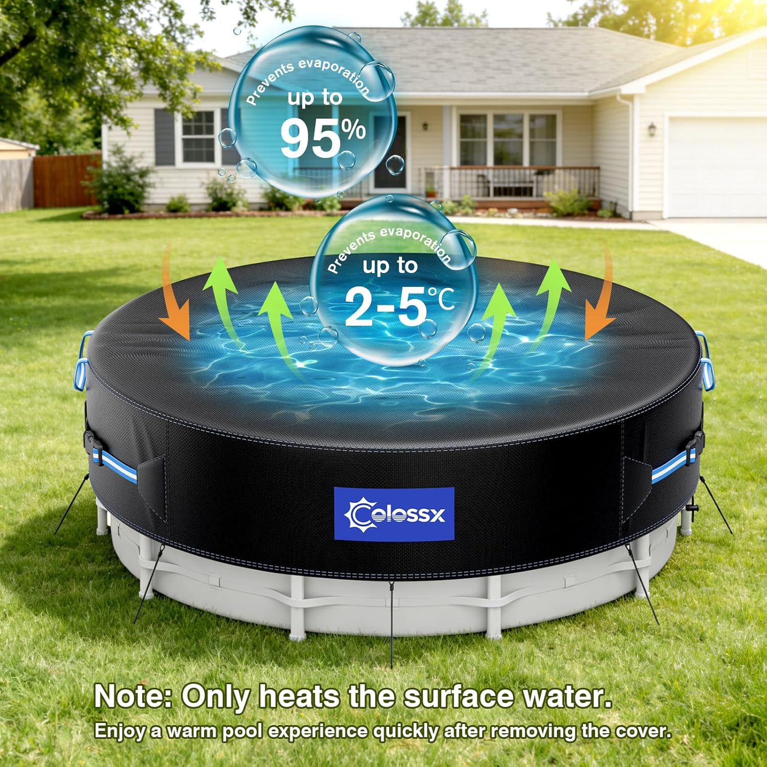 21 Ft Round Pool Cover with Reflective Strips, 600D Swimming Pool Cover for Above Ground Pools, Solar Cover with