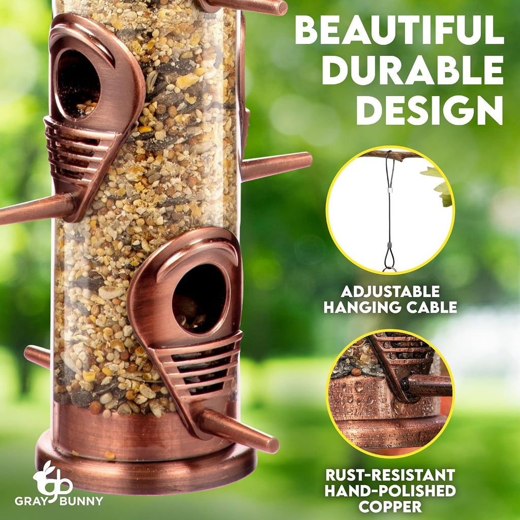 Squirrel Proof Bird Feeders for Outdoors 6 Port Metal Tube