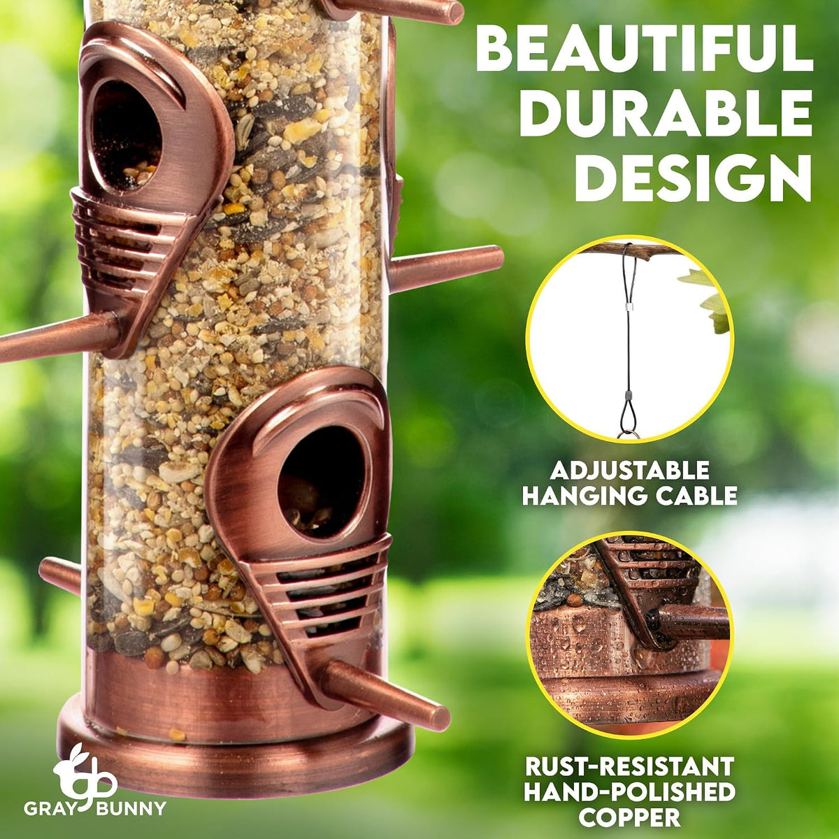 Squirrel Proof Bird Feeders for Outdoors 6 Port Metal Tube