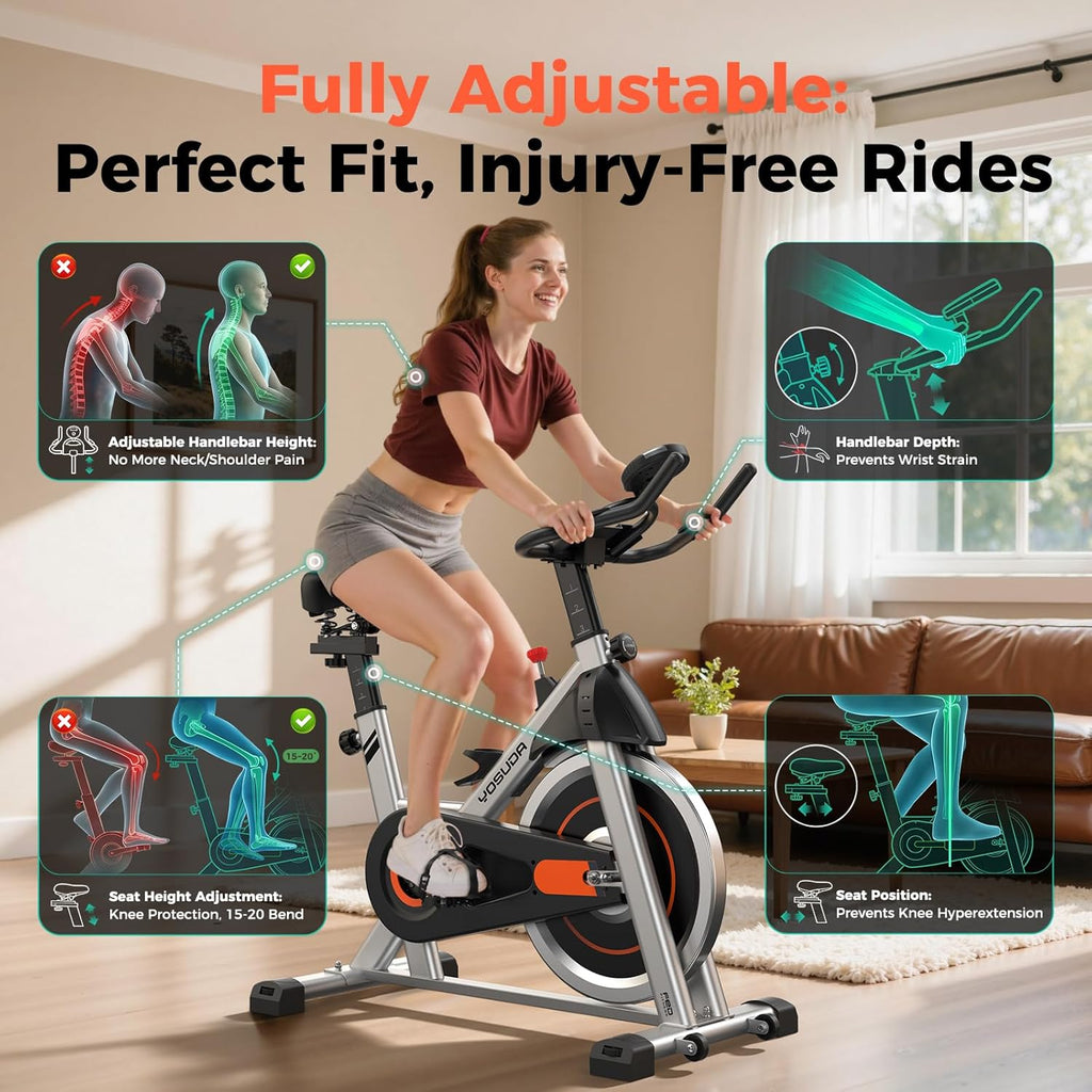 Exercise Bike, Magnetic Friction Stationary Bike with App Training | Magnetic Indoor Cycling Low Noise Bike for Home