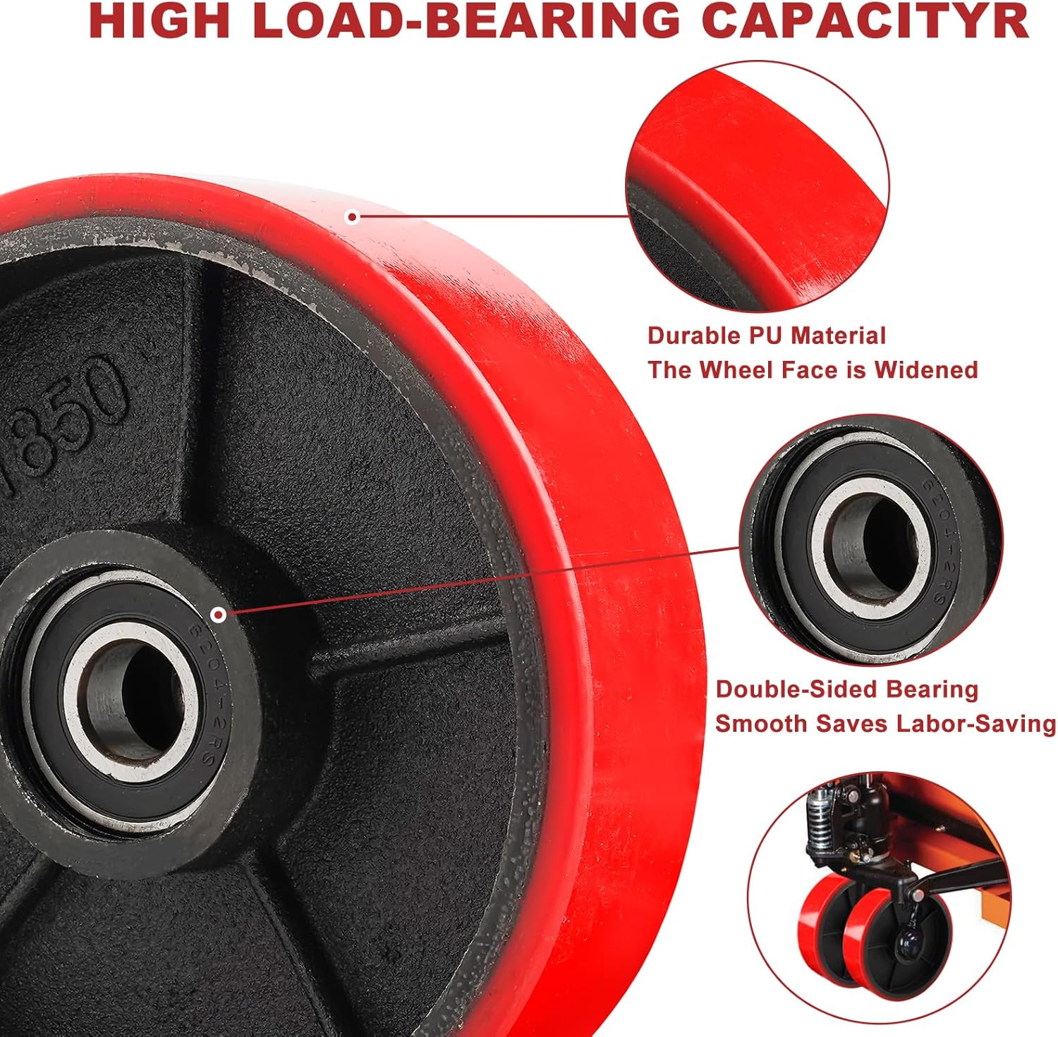 Pallet Jack Wheels/Truck Steering Wheels, Caster Wheels Pallet, 20mm ID Bearings 7" x 2" Pair