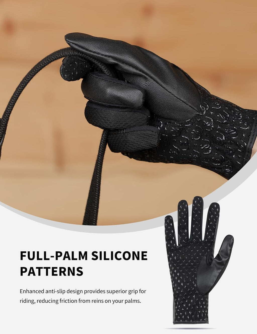 Riding Gloves Equestrian Women All-Season PU Leather Horse Riding Gloves Horseback Non-Slip Silicone Palm